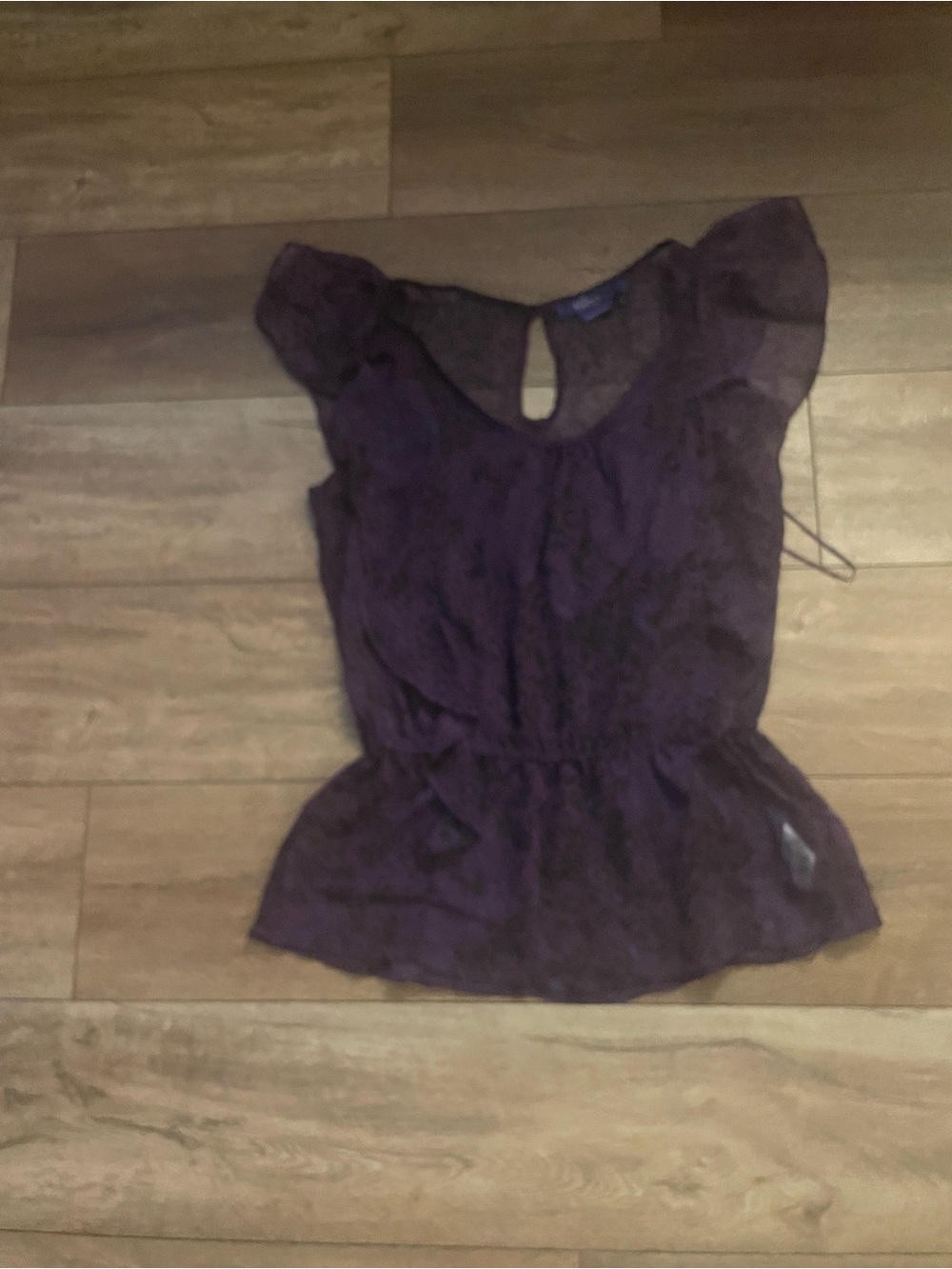 Miley Cyrus & Max Azria Plum Flutter Sleeve Peplum Blouse